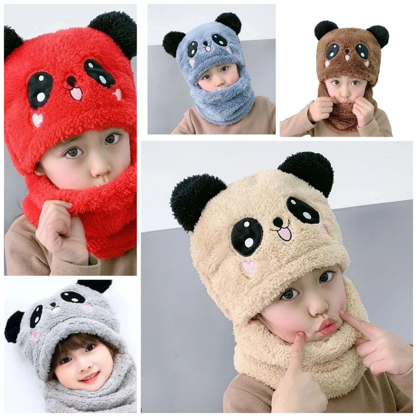 Panda winter Fleece Baby Cap - warm cap and scarp for kids all age