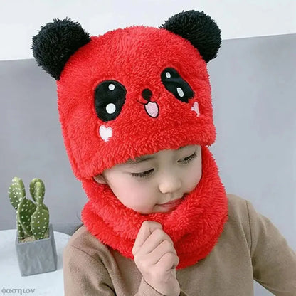 Panda winter Fleece Baby Cap - warm cap and scarp for kids all age