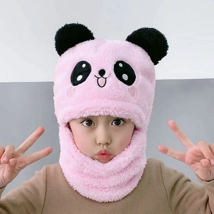 Panda winter Fleece Baby Cap - warm cap and scarp for kids all age