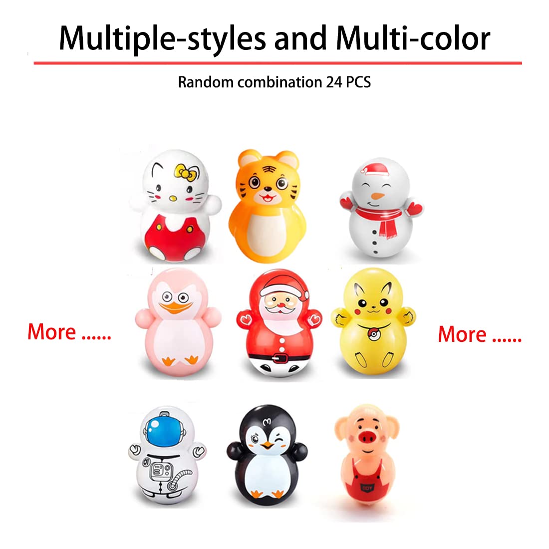 Pack of 50 pcs Mini Cartoon Pikachu Spaceman Kitty Tumbler Toy Funny Desktop fidget Toy Swing Relief Stress Children's Birthday Gift