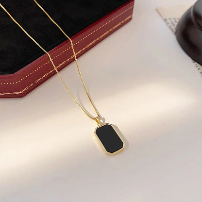 Black Square Pendant Double Layer Stainless Steel Necklaces for Women Men Gold Silver Color Clavicle Chains Party Jewelry