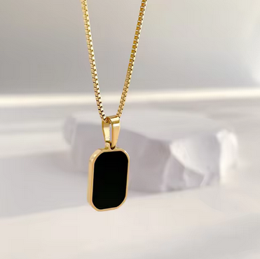 Black Square Pendant Double Layer Stainless Steel Necklaces for Women Men Gold Silver Color Clavicle Chains Party Jewelry