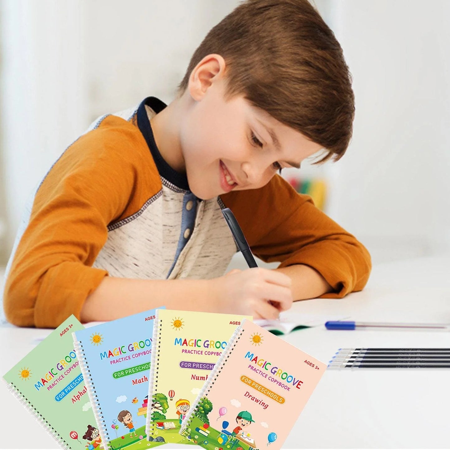 Children's Magical Handwriting Workbooks With Reusable Writing Tool (4 BOOKS+10 REFILL)