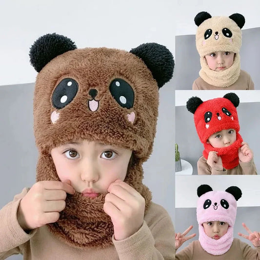 Panda winter Fleece Baby Cap - warm cap and scarp for kids all age