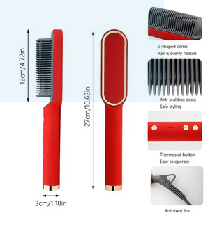 Professional Electric Hair Straightener Brush Heated Comb Straight & Curly Styling Tool