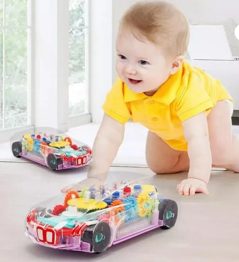 Transparent car 3D Super Car Toy, Car Toy for Kids with 360 Degree Rotation, Gear Simulation Mechanical Car, Sound & Light Toys for Kids Boys & Girls